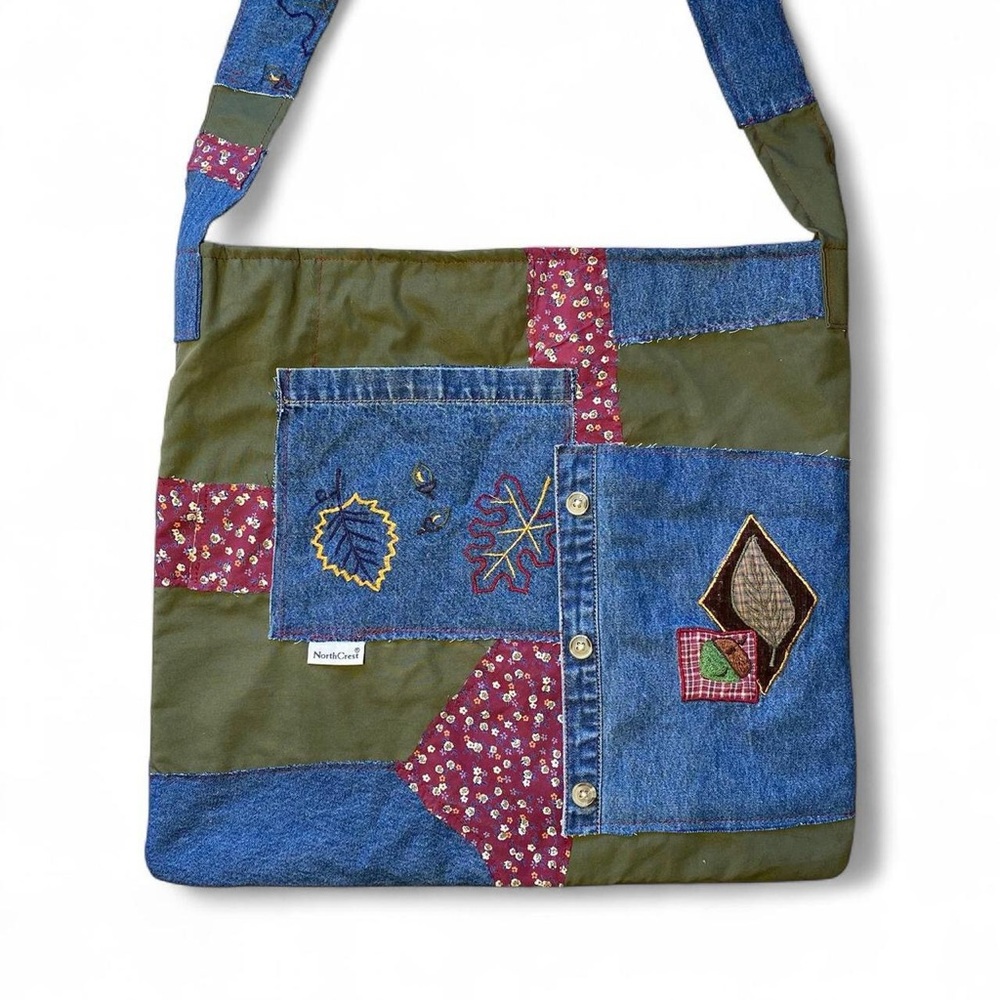 Denim Patchwork Fall Tote Bag - Picture 3 of 9